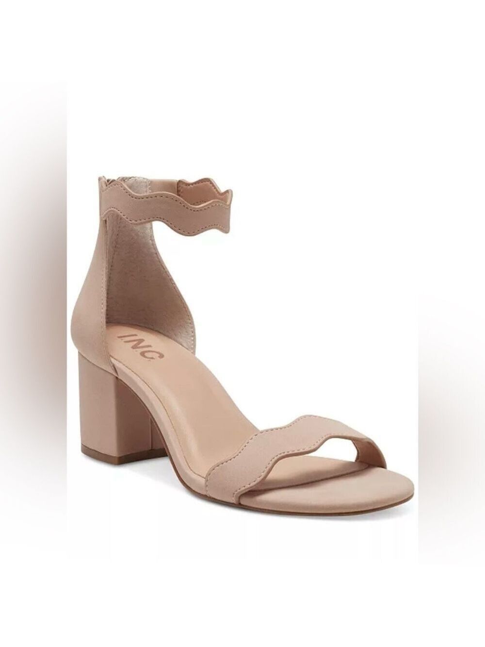 INC Beige Goring Scalloped Hadwin Round Toe Block Heel Sandals - NWT